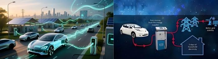 Concept and Schematic Diagram of Electric Vehicle Connected to the Grid (Vehicle-to-Grid, V2G).jpg